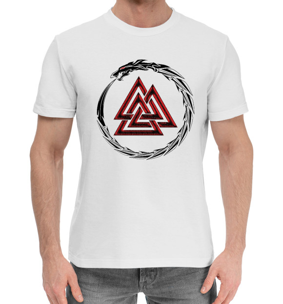 Мужская хлопковая футболка с изображением Valknut цвета Белый