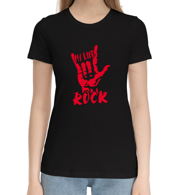 Женская хлопковая футболка с изображением My Life Is Rock цвета Черный
