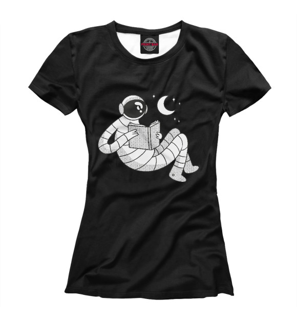 Женская футболка с изображением Читающий астронавт цвета Белый