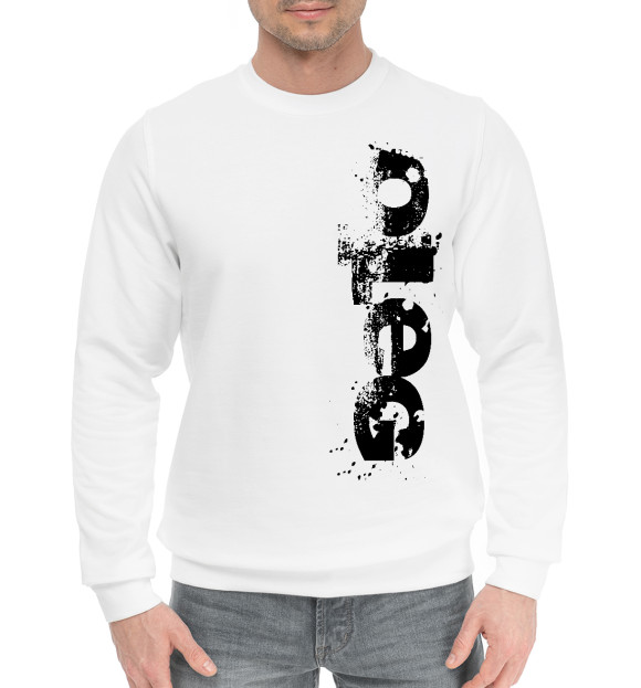 Мужской хлопковый свитшот с изображением Олег (брызги красок) цвета Белый