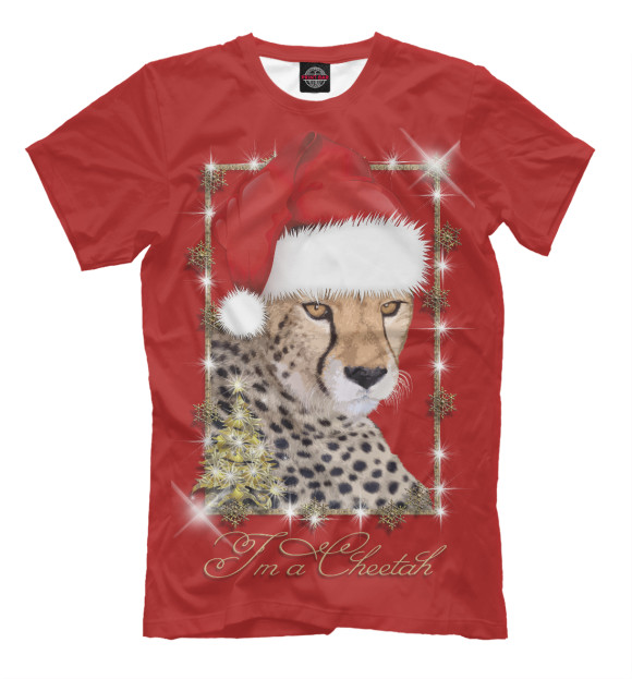 Мужская футболка с изображением I'm a Cheetah. Gerda в новогодней шапке цвета Белый