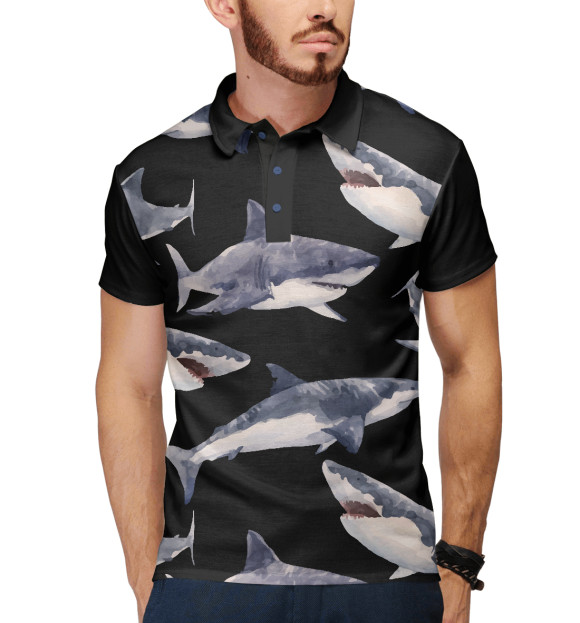 Мужское поло с изображением Акула цвета Белый