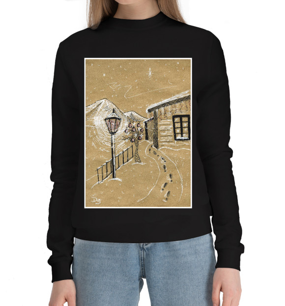 Женский хлопковый свитшот с изображением В деревне цвета Черный