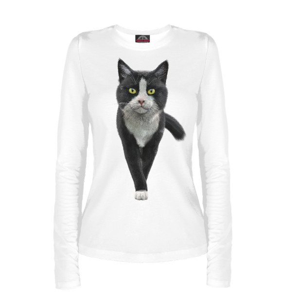 Женский лонгслив с изображением Кот пришёл цвета Белый