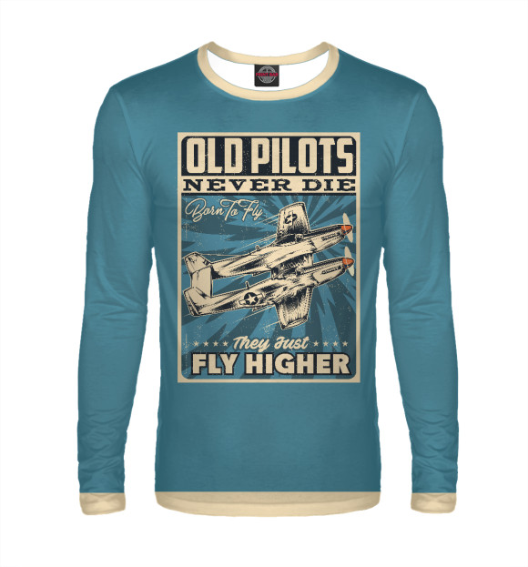 Мужской лонгслив с изображением Old pilots цвета Белый