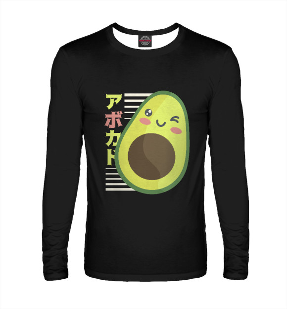 Мужской лонгслив с изображением Kawaii Anime Avocado цвета Белый