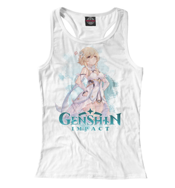 Женская майка-борцовка с притом Люмин Genshin Impact цвета Белый Женская майка-борцовка с изображением Люмин Genshin Impact цвета Белый