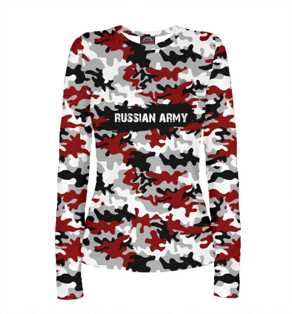 Женский лонгслив с притом Хаки - красный цвета Белый Женский лонгслив с изображением Хаки - красный цвета Белый