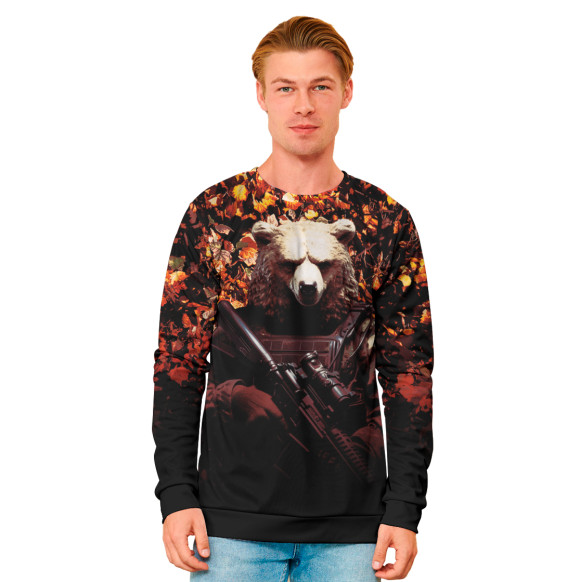 Мужской свитшот с изображением Медведь с автоматом цвета Белый