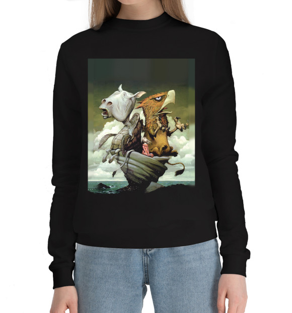 Женский хлопковый свитшот с изображением Животный психоз цвета Черный