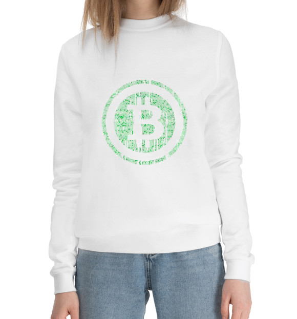 Женский хлопковый свитшот с изображением Bitcoin / Биткоин цвета Белый