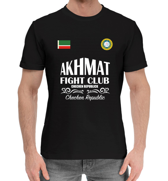 Мужская хлопковая футболка с изображением Akhmat Fight Club цвета Черный