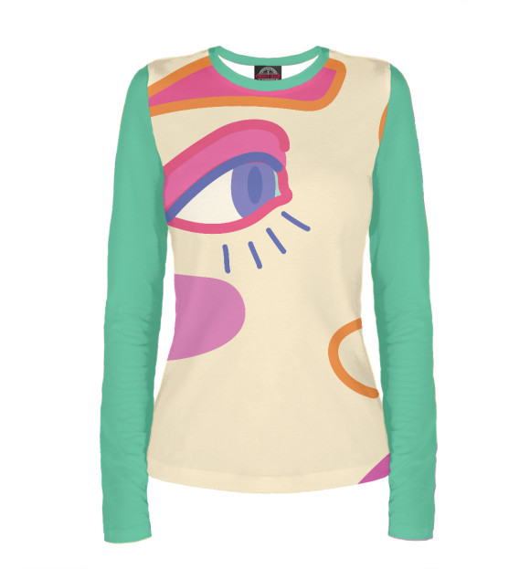 Женский лонгслив с притом Яркий женский портрет цвета Белый Женский лонгслив с изображением Яркий женский портрет цвета Белый