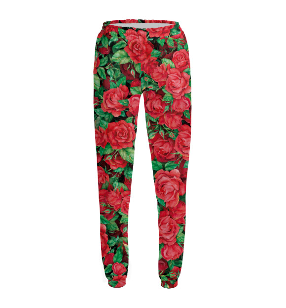 Женские спортивные штаны с притом Букет алых роз цвета Белый Женские спортивные штаны с изображением Букет алых роз цвета Белый