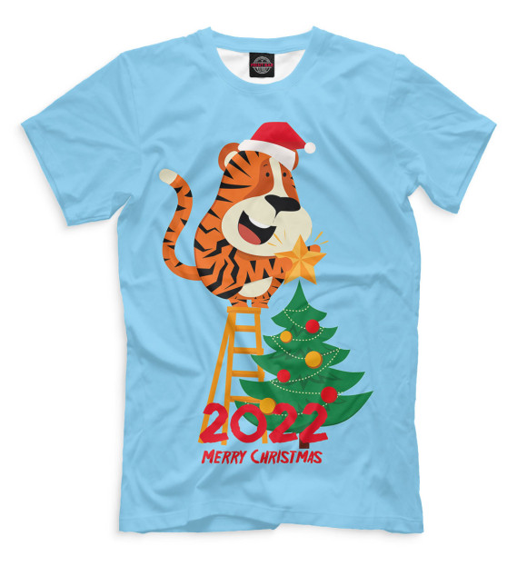 Мужская футболка с изображением 2022 Merry Christmas цвета Белый