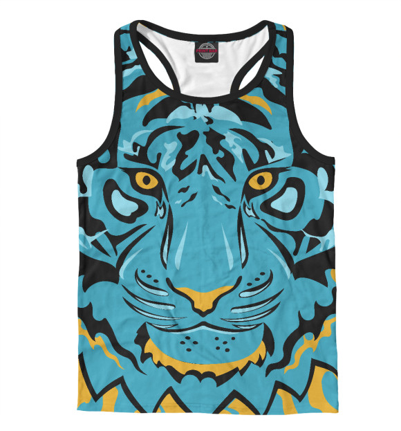 Мужская майка-борцовка с изображением Голубой тигр цвета Белый