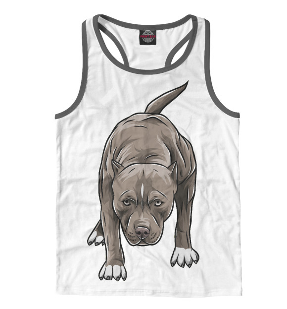 Мужская майка-борцовка с изображением Грозный питбуль цвета Белый