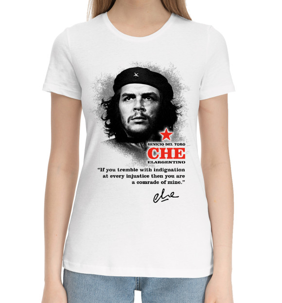 Женская хлопковая футболка с изображением Che (белый фон) цвета Белый