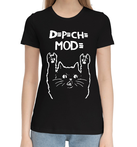 Женская хлопковая футболка с изображением Depeche Mode, Депеш мод цвета Черный