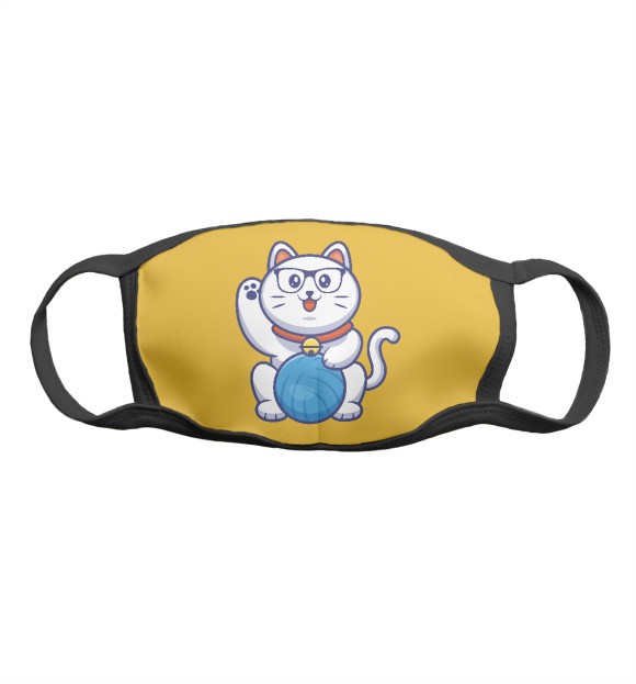 Маска тканевая с изображением Котейка в очках цвета Белый