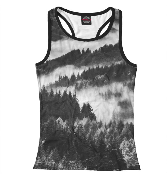 Женская майка-борцовка с изображением Лес и туман цвета Белый
