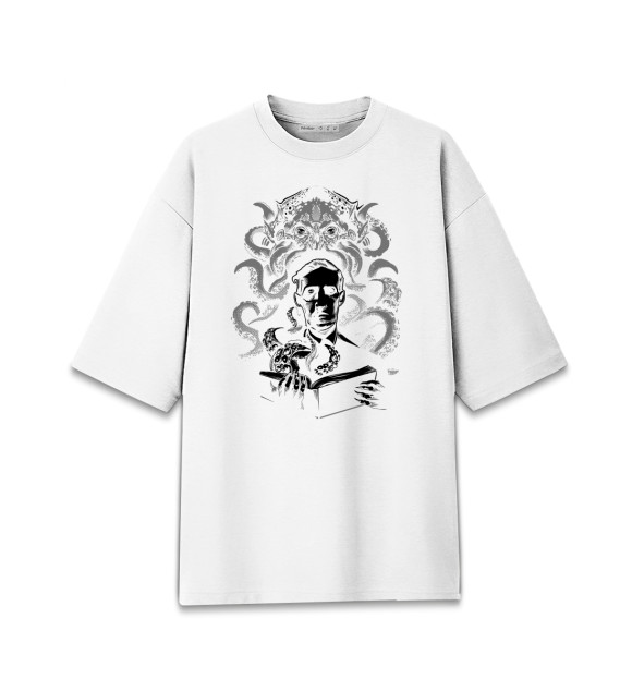 Мужская футболка оверсайз с притом Лавкрафт цвета Белый Мужская футболка оверсайз с изображением Лавкрафт цвета Белый
