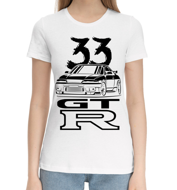 Женская хлопковая футболка с изображением Skyline R33 GT-R цвета Белый