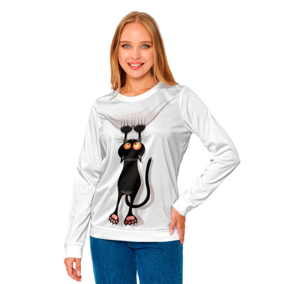 Женский свитшот с изображением Кот цвета Белый