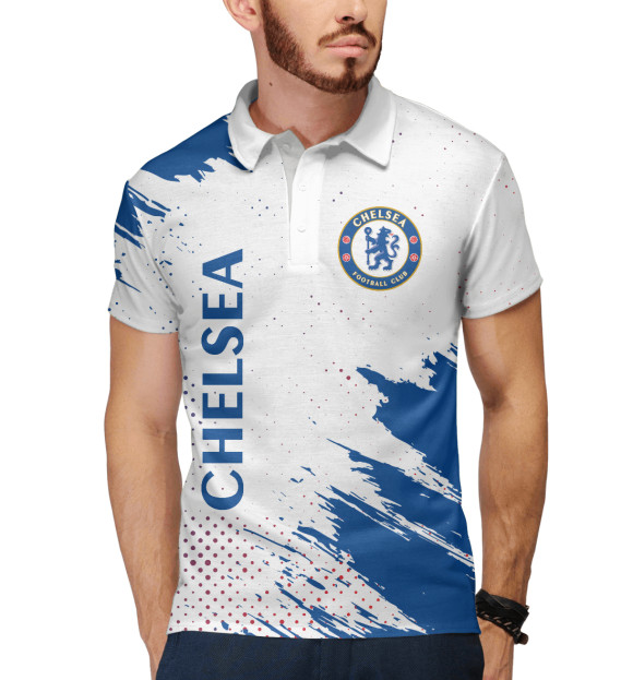Мужское поло с изображением Chelsea F.C. / Челси цвета Белый