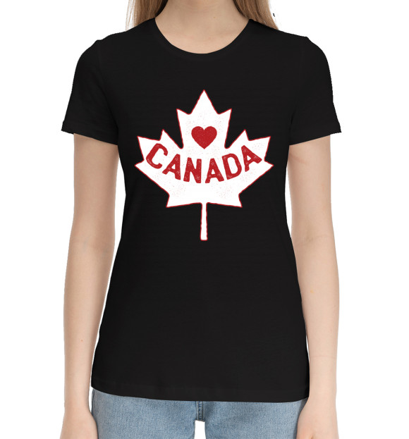 Женская хлопковая футболка с изображением Canada цвета Черный