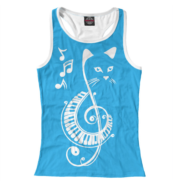 Женская майка-борцовка с изображением Котик Меломан голубой цвета Белый