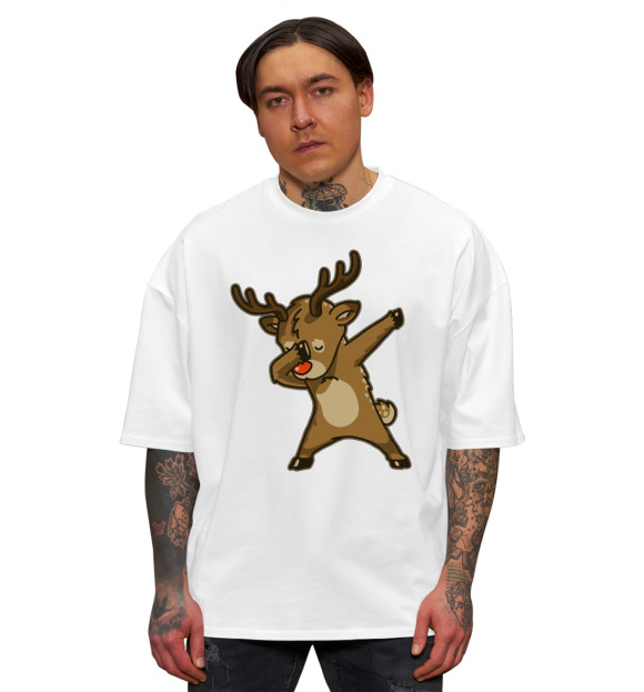 Мужская футболка оверсайз с изображением Deer Dab цвета Белый