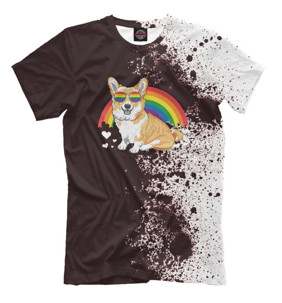 Футболка для мальчиков с изображением Corgi With Rainbow цвета Белый
