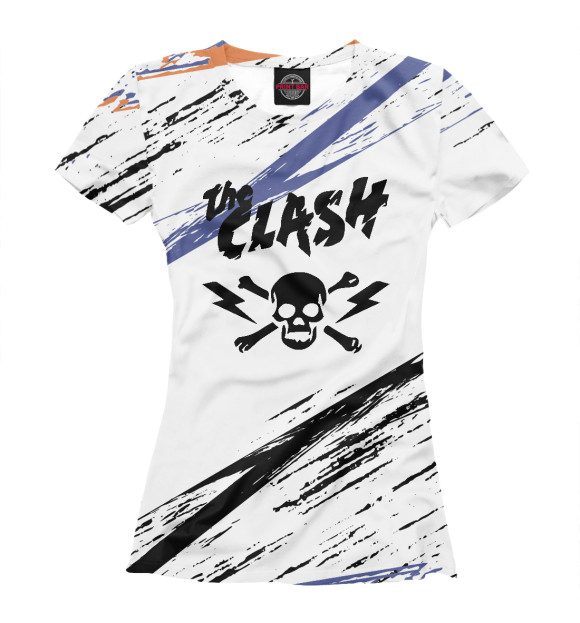 Женская футболка с изображением The clash (полосы) цвета Белый