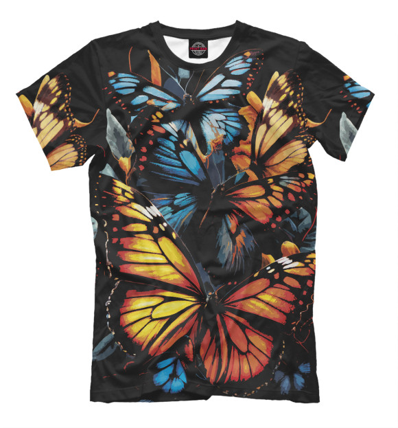 Мужская футболка с изображением Ночные светящиеся бабочки цвета Белый