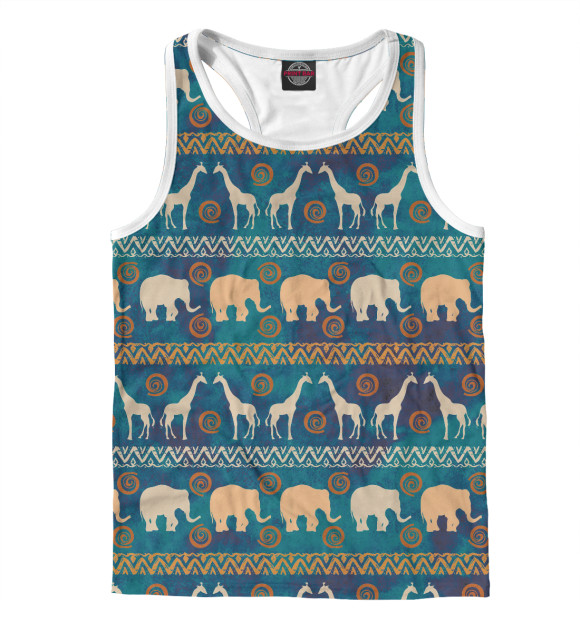 Мужская майка-борцовка с изображением Слоны и жирафы цвета Белый