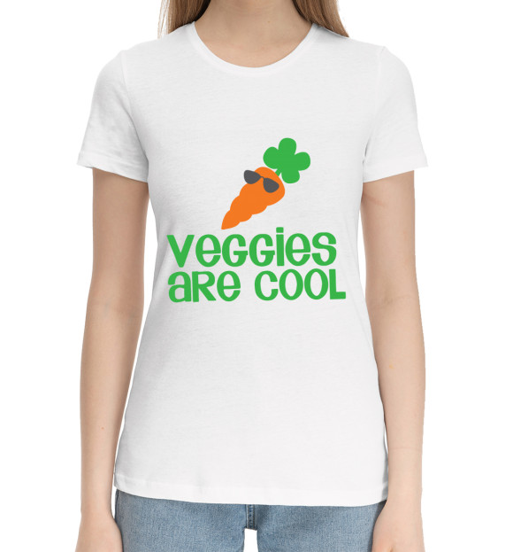 Женская хлопковая футболка с изображением Veggies Are Cool цвета Белый
