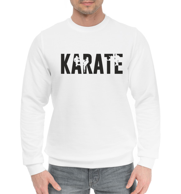 Мужской хлопковый свитшот с изображением Карате цвета Белый