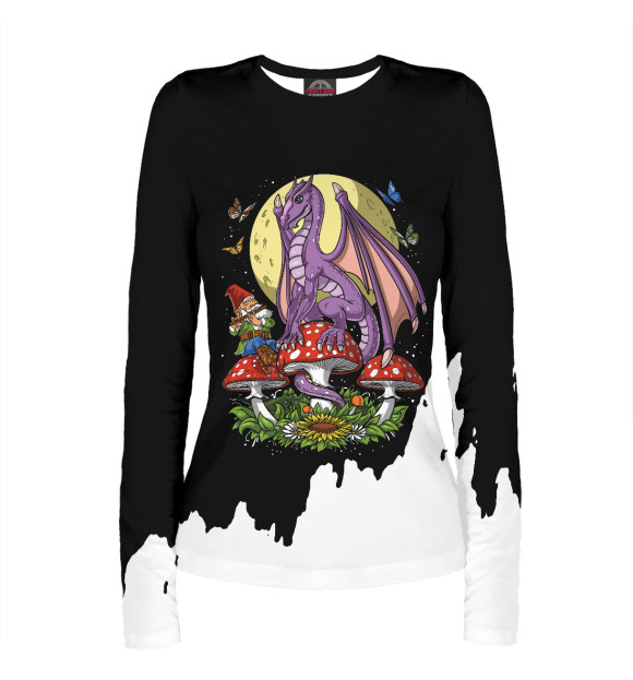 Женский лонгслив с притом Mushrooms Dragon цвета Белый Женский лонгслив с изображением Mushrooms Dragon цвета Белый