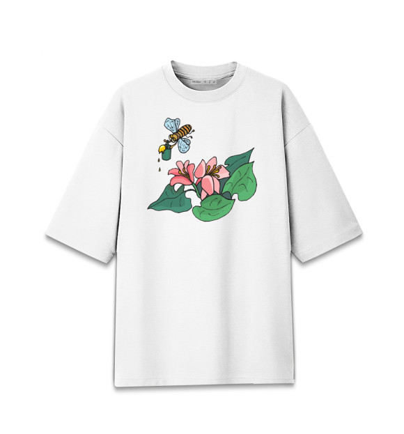 Женская футболка оверсайз с изображением Пчела цвета Белый