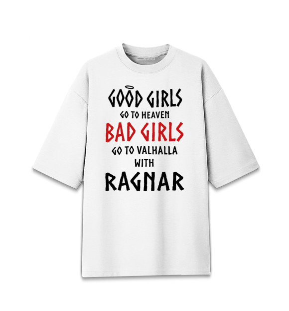 Мужская футболка оверсайз с изображением GO TO VALHALLA WITH RAGNAR цвета Белый
