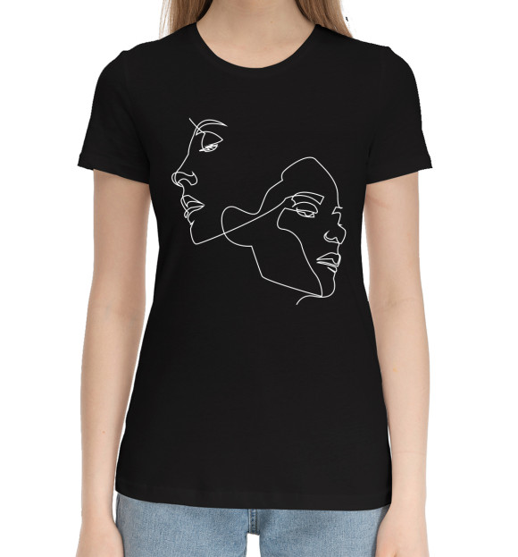 Женская хлопковая футболка с изображением Лица цвета Черный