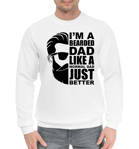 Мужской хлопковый свитшот с изображением Бородатый папа цвета Белый