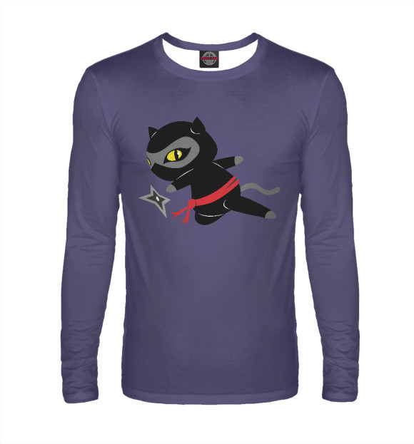 Мужской лонгслив с изображением Ниндзя Кот цвета Белый