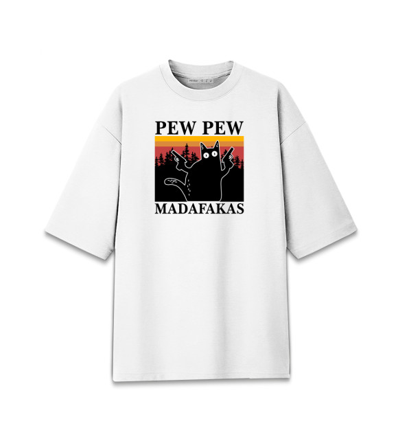 Мужская футболка оверсайз с изображением Madafakas! PEW PEW цвета Белый