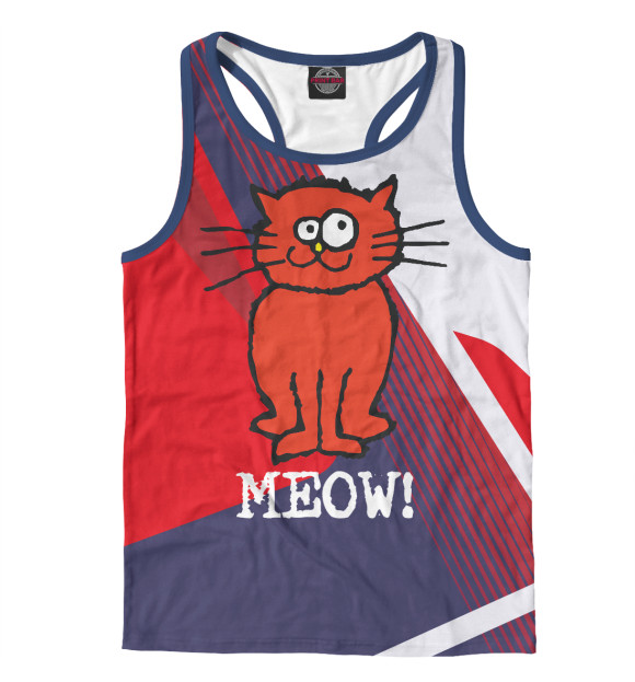 Мужская майка-борцовка с изображением Красный кот цвета Белый