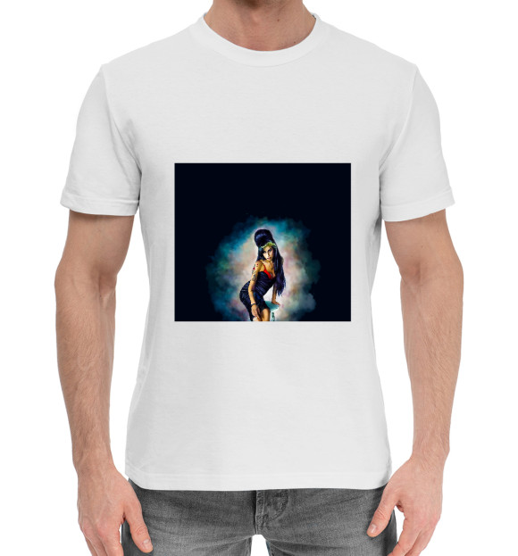 Мужская хлопковая футболка с изображением Amy Winehouse цвета Белый