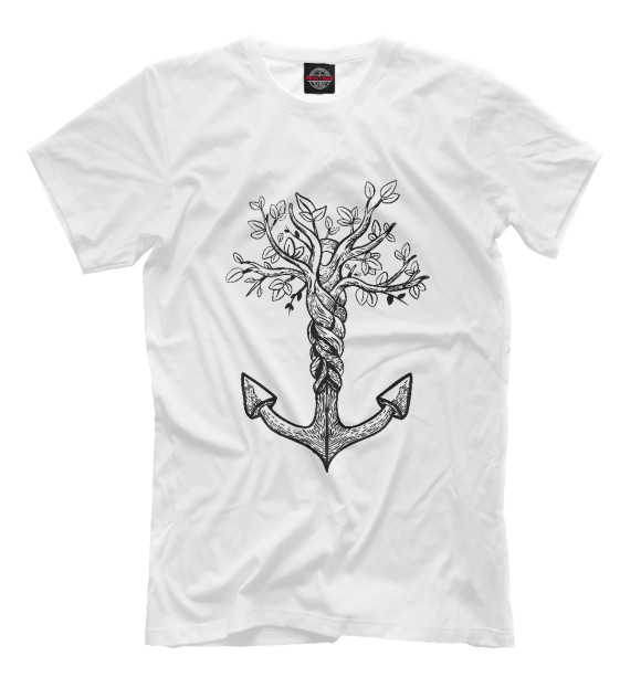 Мужская футболка с изображением Якорь Дерево цвета Белый