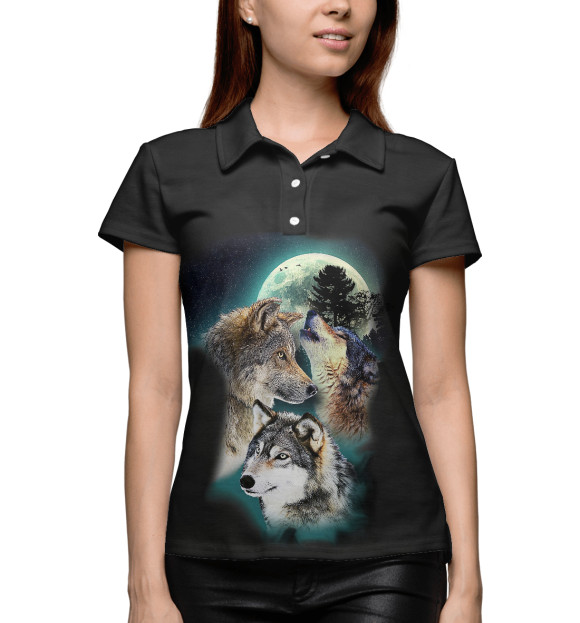 Женское поло с притом Волки цвета Белый Женское поло с изображением Волки цвета Белый