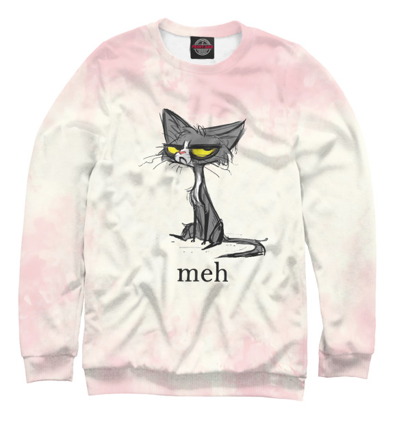 Свитшот для девочек с изображением Funny Meh Cat цвета Белый